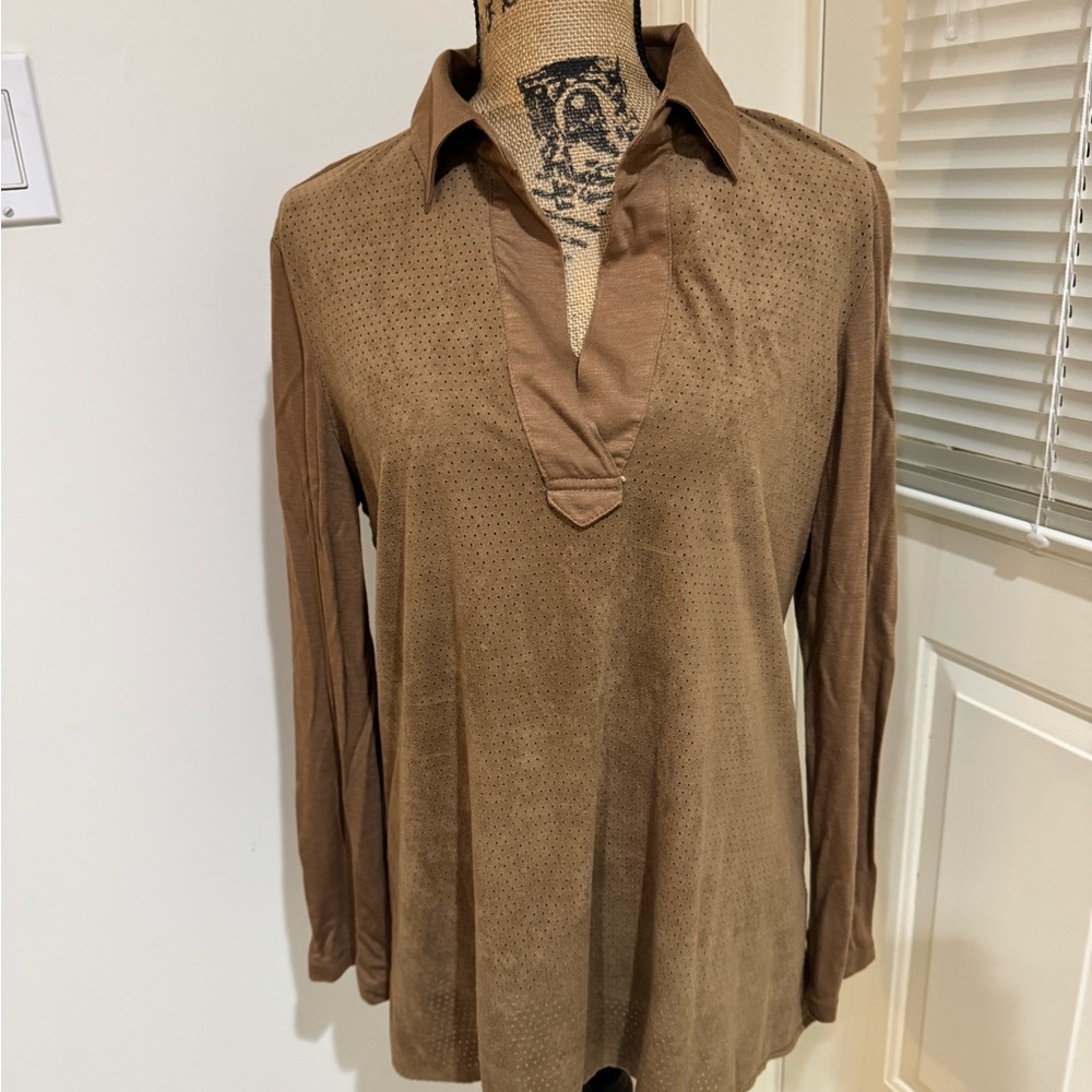 NWOT Max Studio Brown V-Neck Blouse size Large